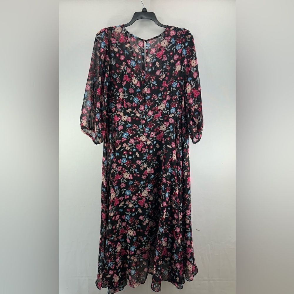 Calvin Klein High Low Faux Wrap Dress- Black Multi- Size 18 W - Picture 4 of 7